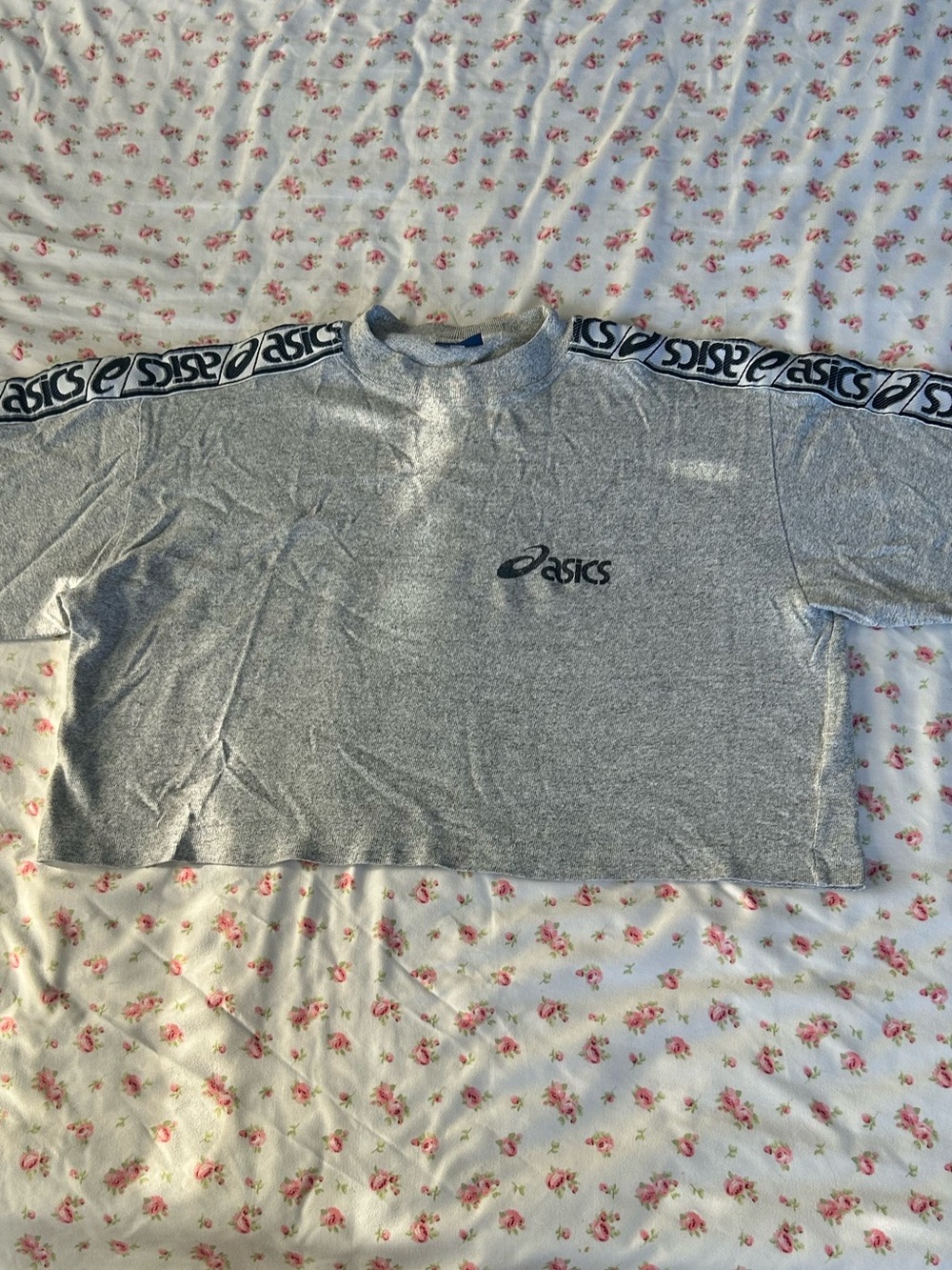 ASICS Gray Cropped Logo Tee with Branded Shoulder Tape